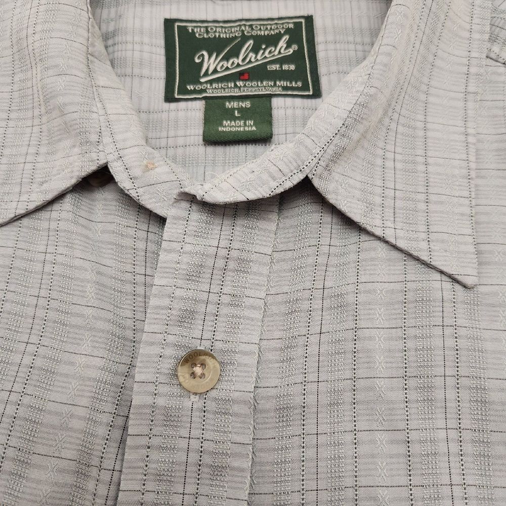 Woolrich Mens Button Down Size L Gray Short Sleeve Modal Breathable Shirt - Picture 5 of 10